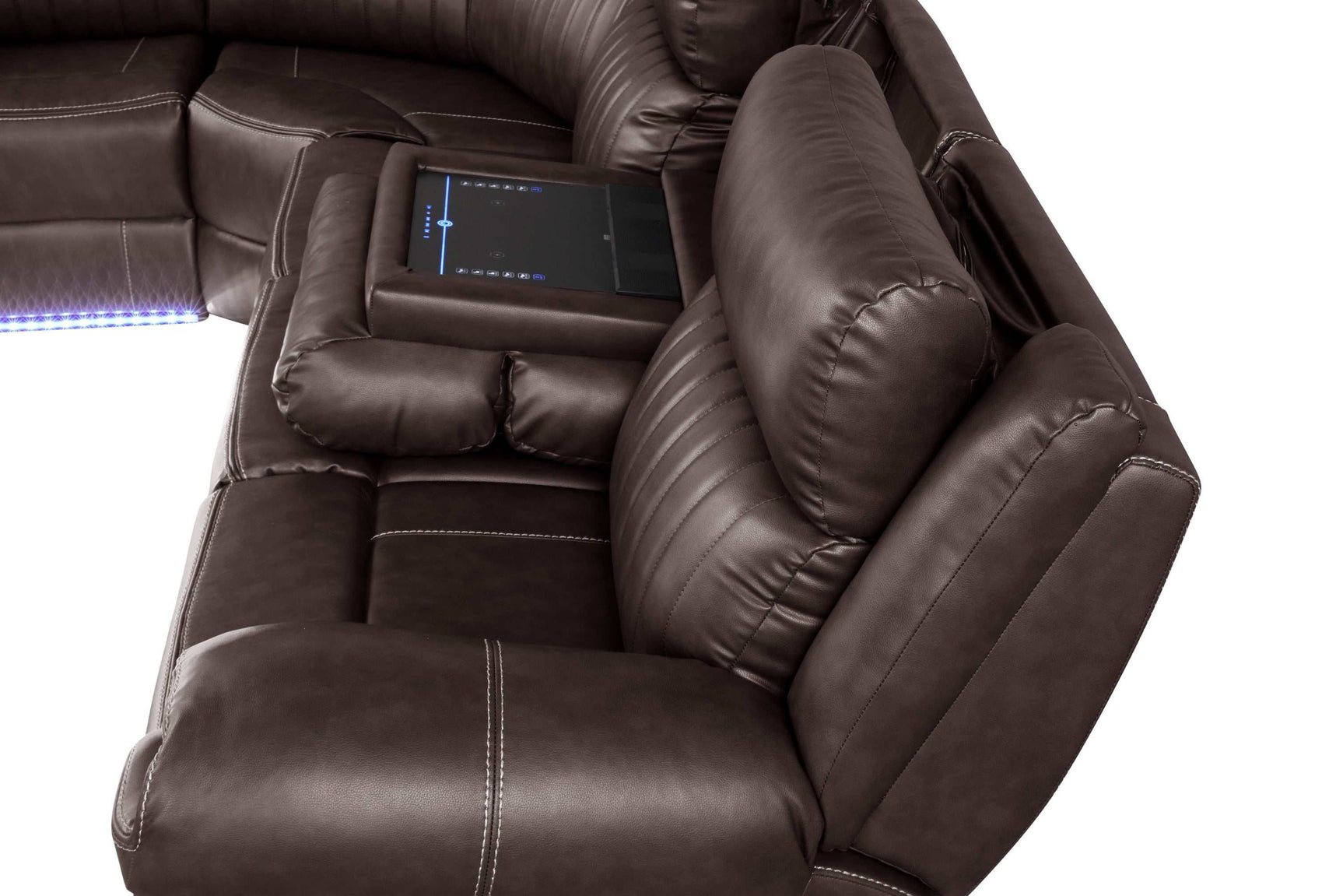 Aviator Brown Leather Power Reclining Sectional w/ Console & Drop-down Touchpad - Ornate Home