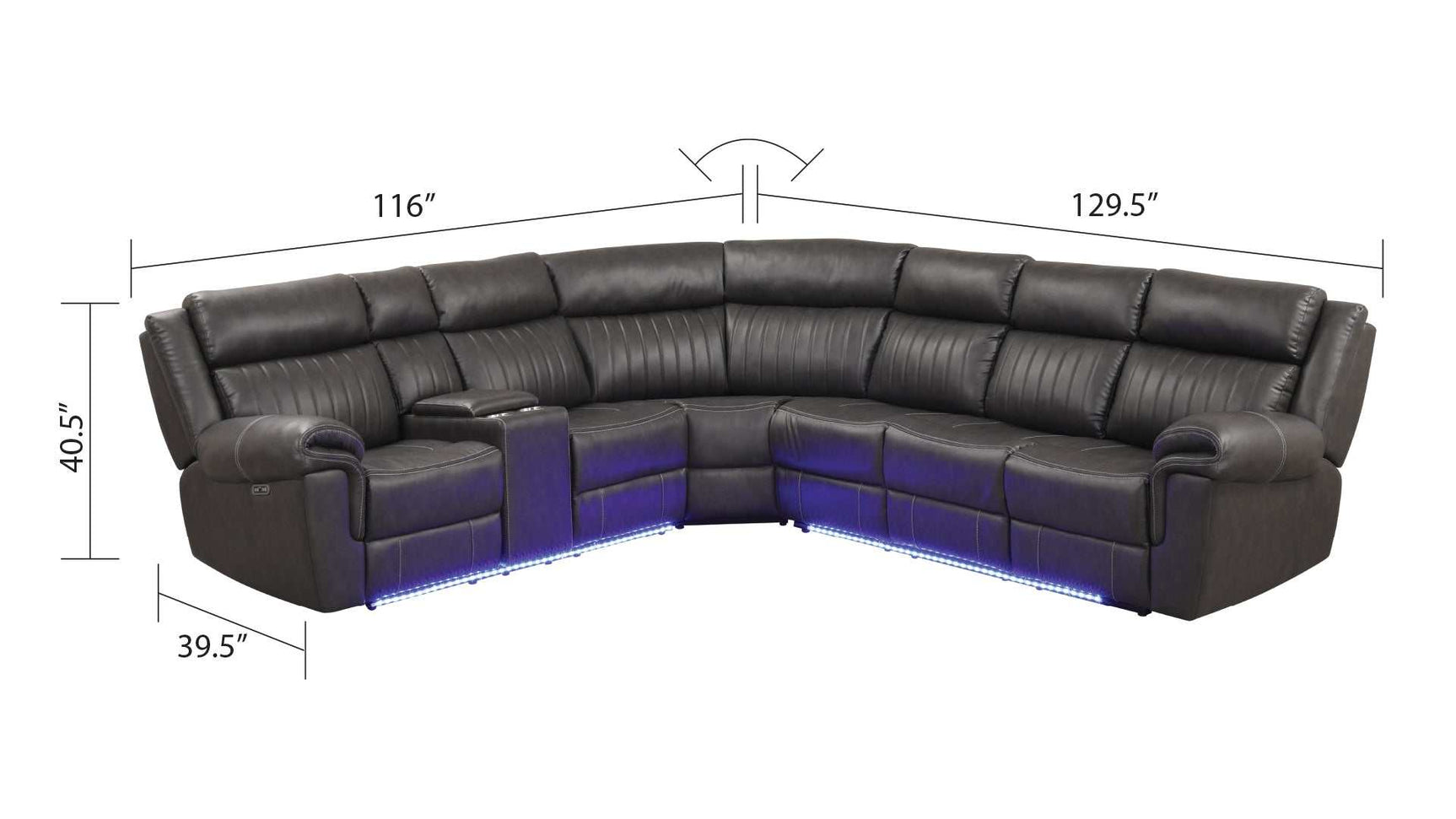 Aviator Gray Leather Power Reclining Sectional w/ Console & Drop-down Touchpad - Ornate Home
