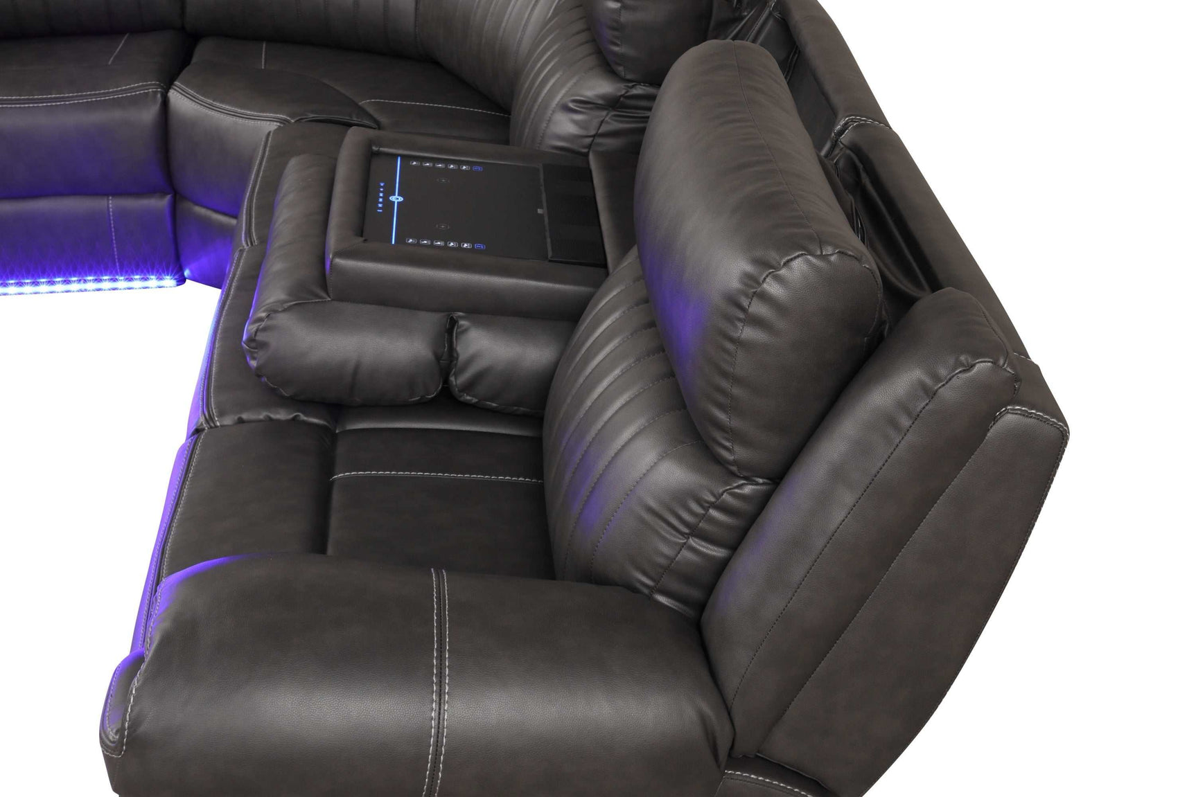 Aviator Gray Leather Power Reclining Sectional w/ Console & Drop-down Touchpad - Ornate Home