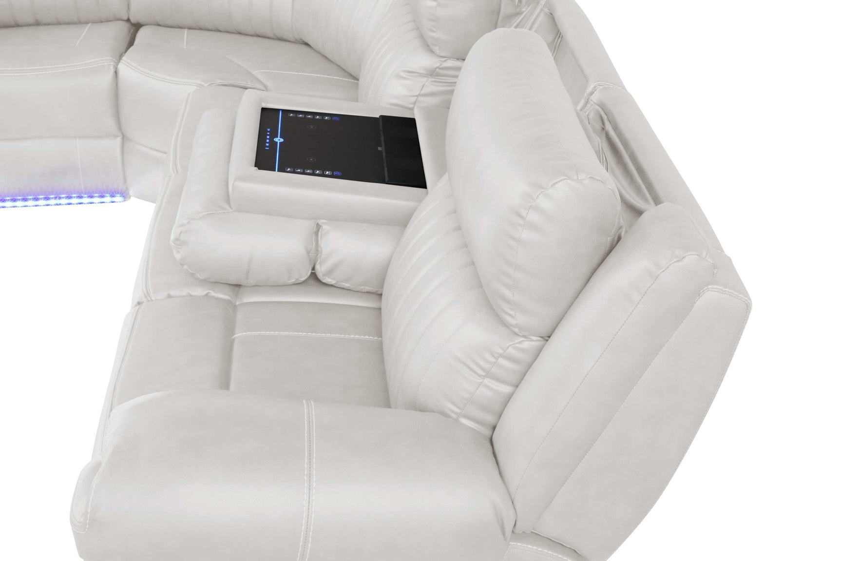 Aviator Ice Leather Power Reclining Sectional w/ Console & Drop-down Touchpad - Ornate Home