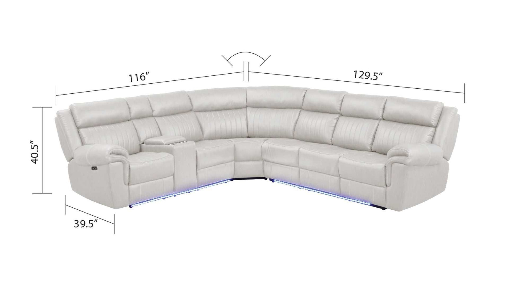 Aviator Ice Leather Power Reclining Sectional w/ Console & Drop-down Touchpad - Ornate Home