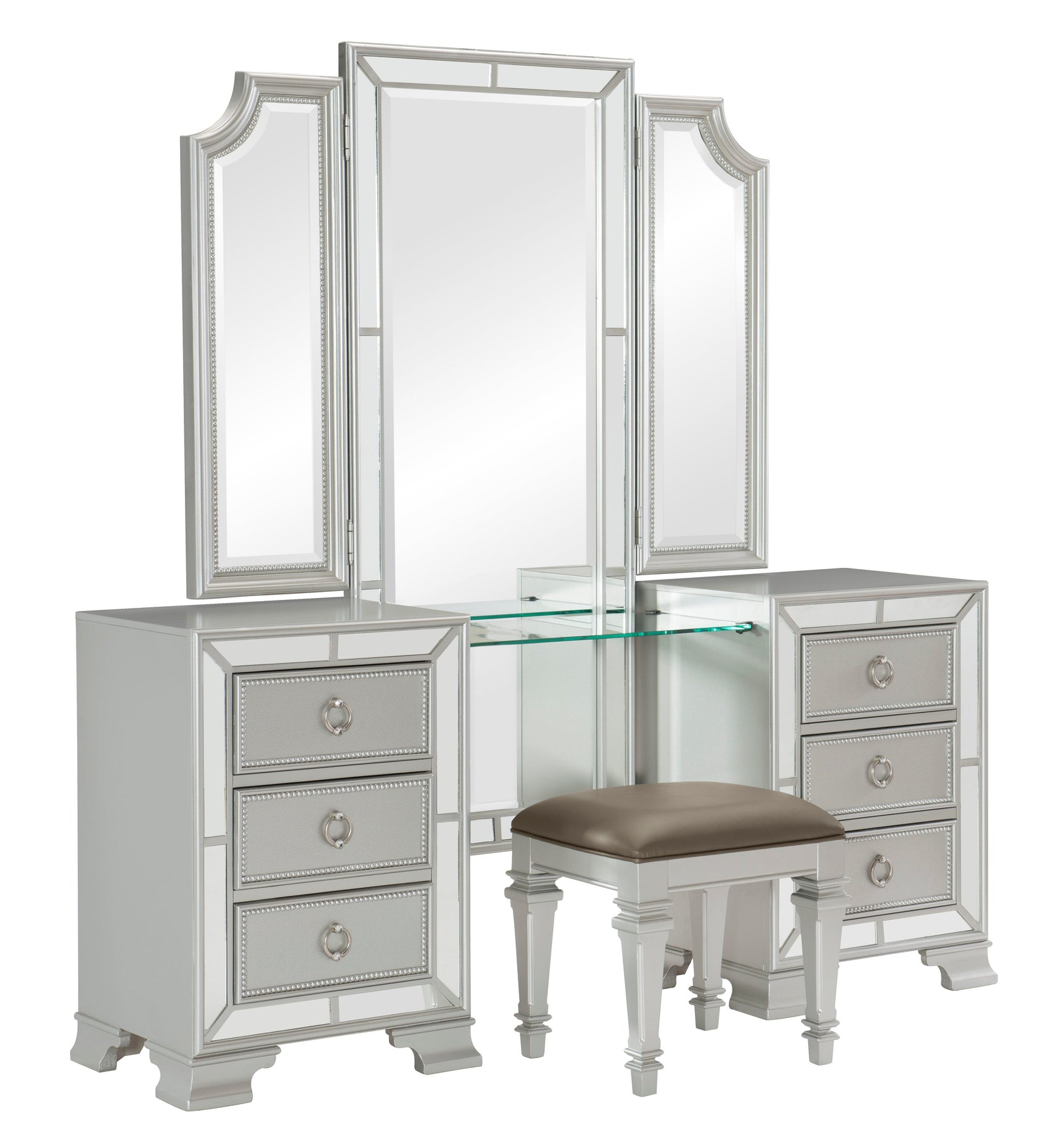 Avondale Silver Vanity Dresser with Mirror - Ornate Home