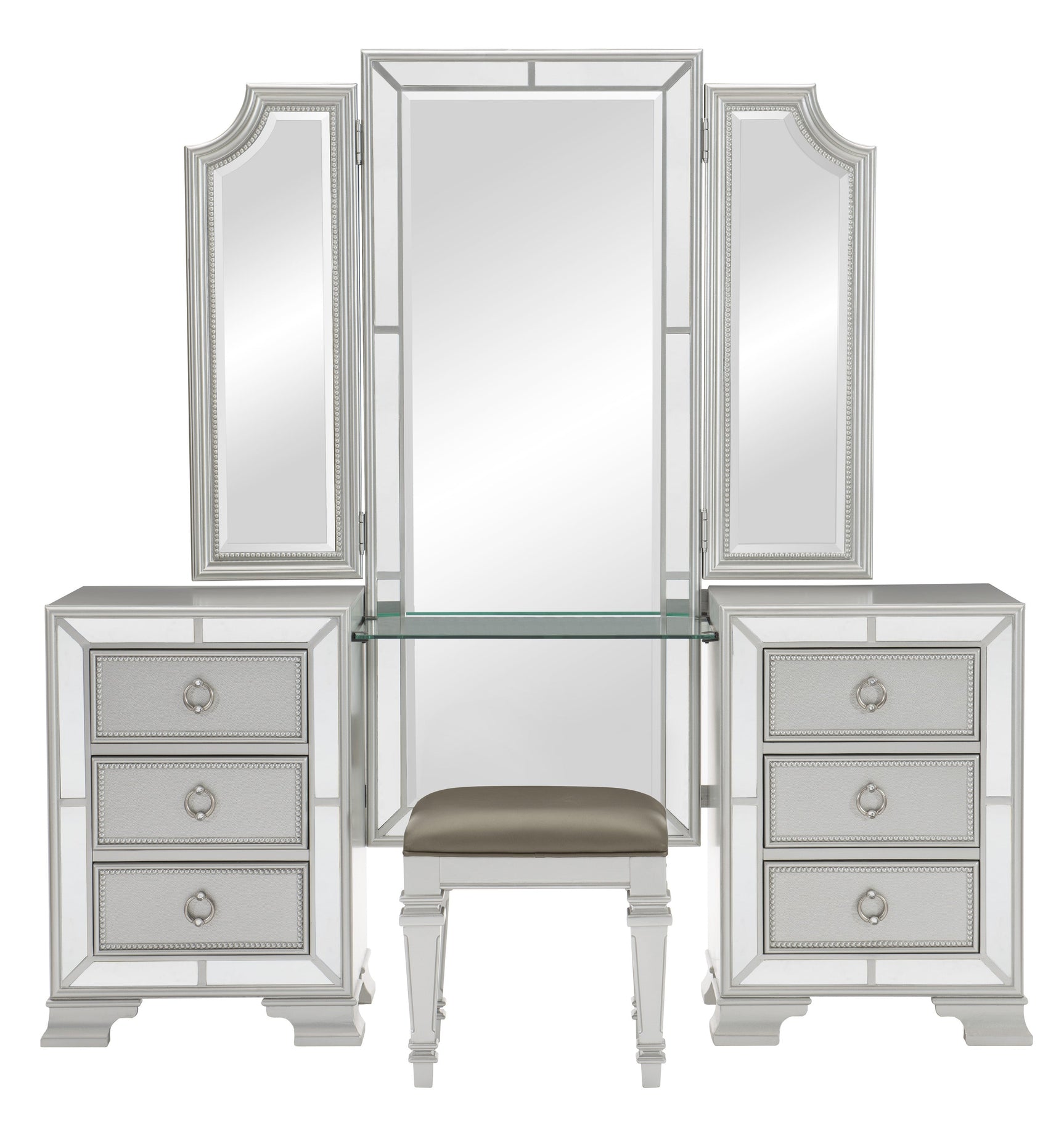 Avondale Silver Vanity Stool - Ornate Home