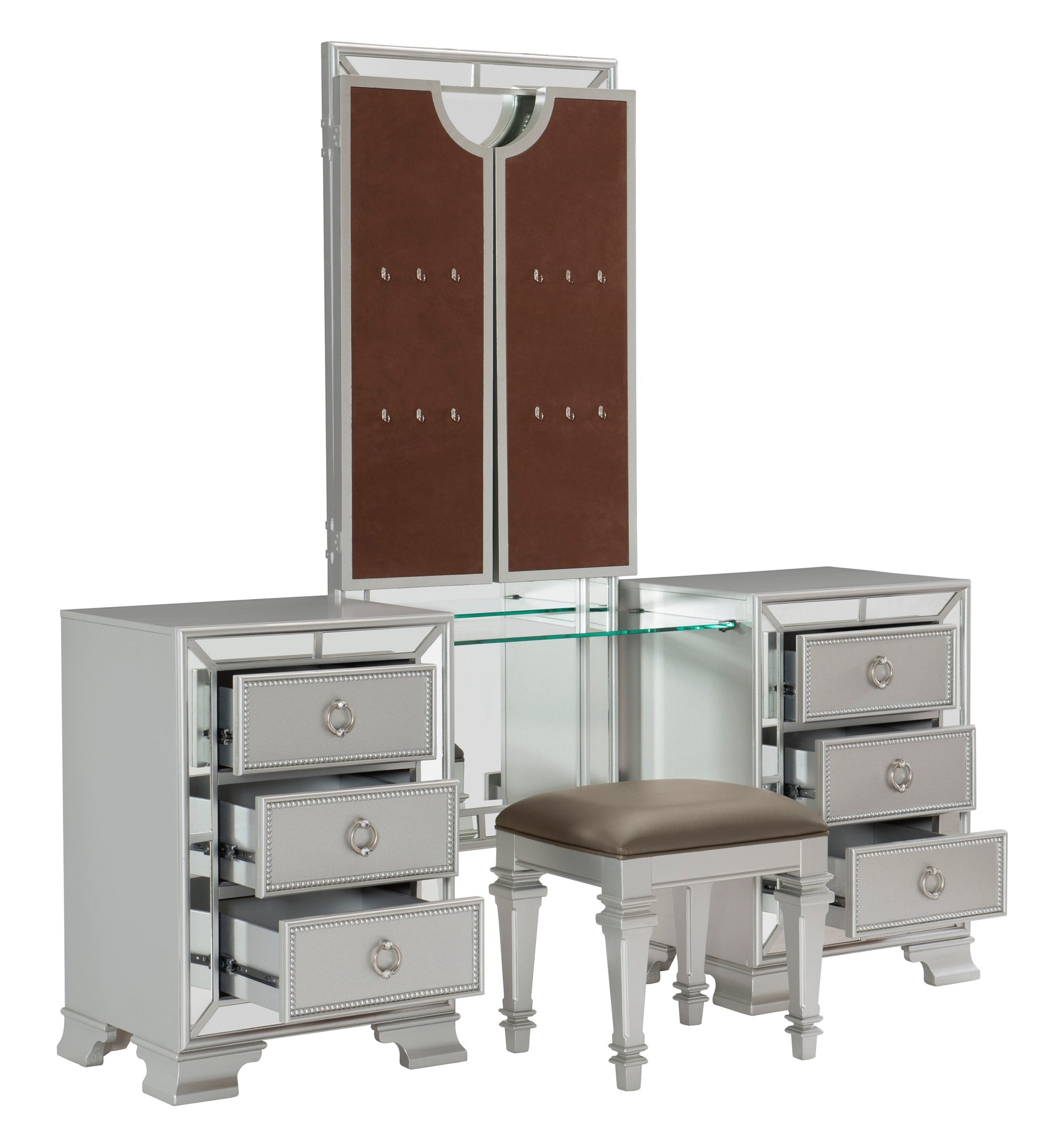 Avondale Silver Vanity Stool - Ornate Home