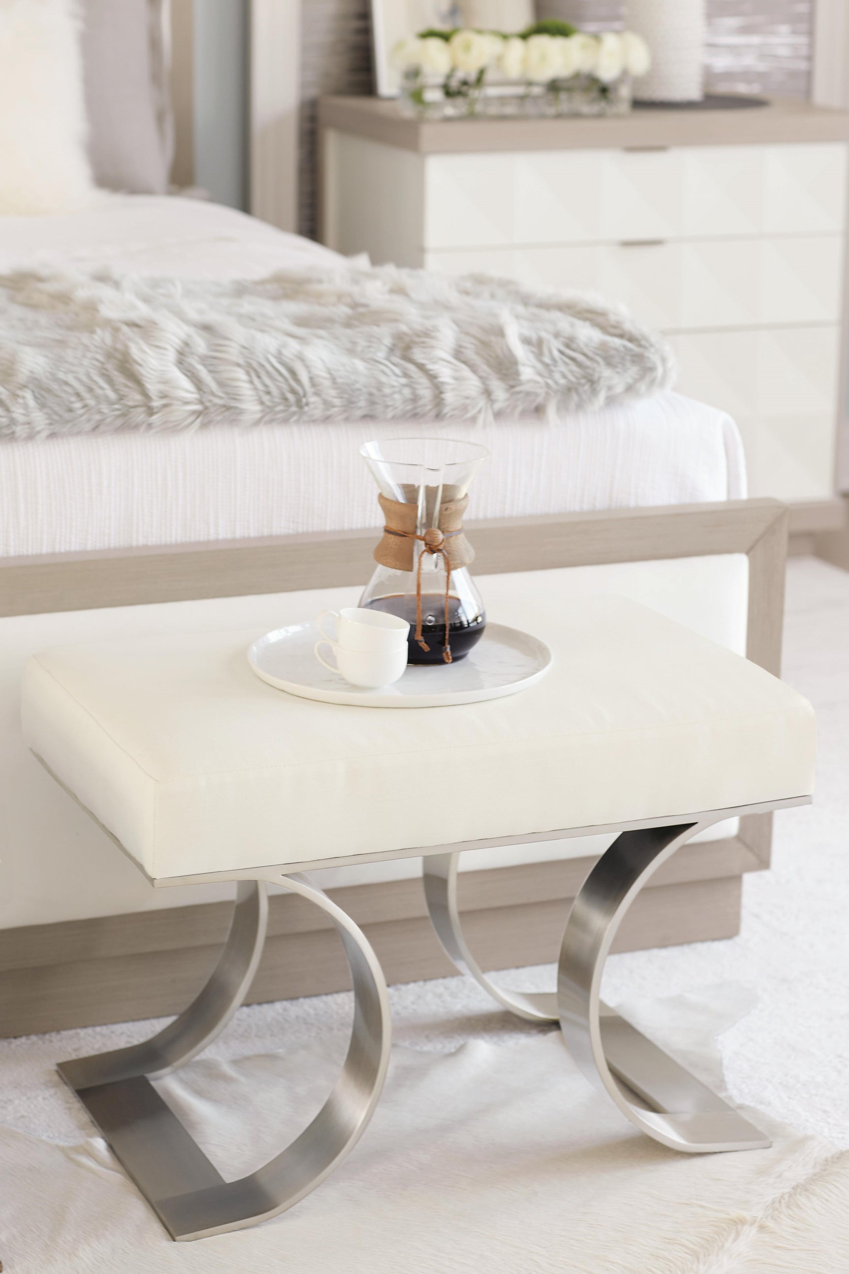 Axiom Brushed Silver/Beige/Tan Bench - Ornate Home