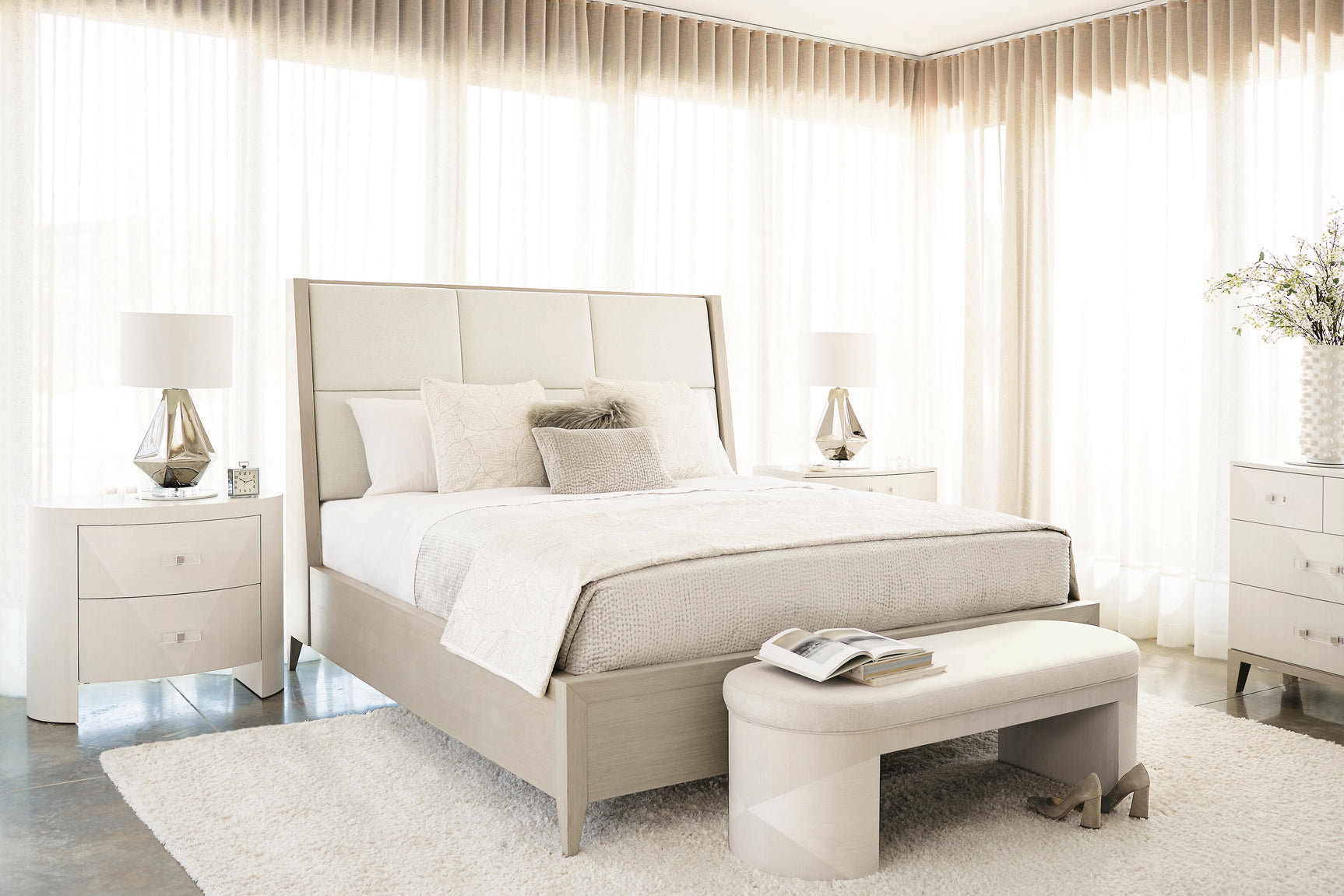 Axiom Linear Grey/White/Cream Panel King Bed (Winged Headboard) - Ornate Home