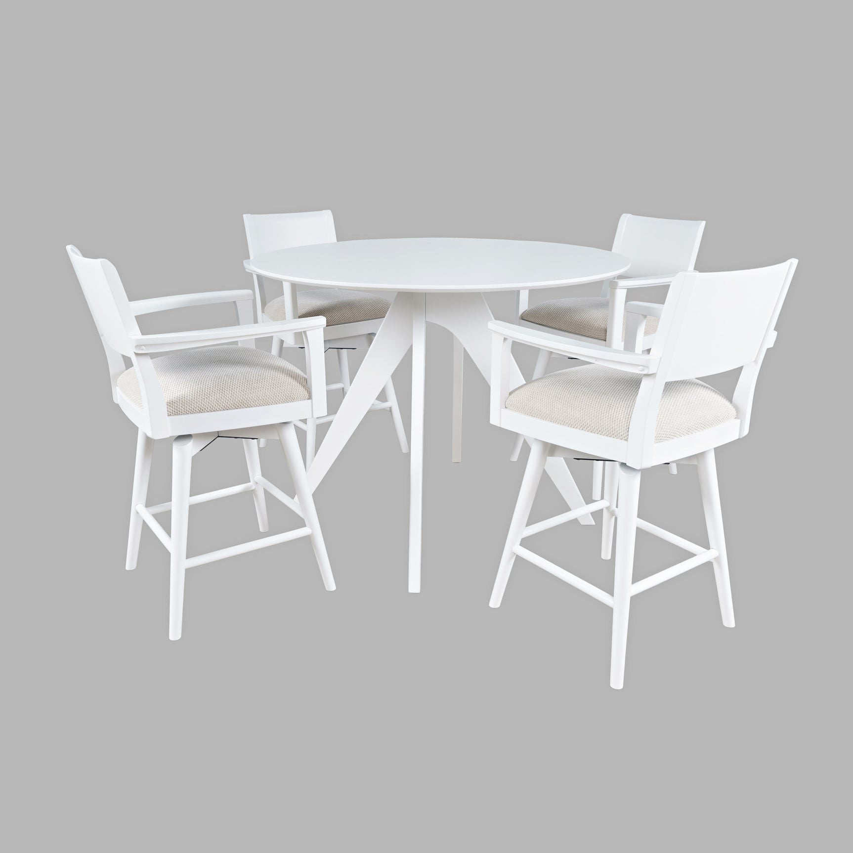 Axis White Counter Dining Table w/ 4 Panel Back Swivel Counter Stool - Ornate Home