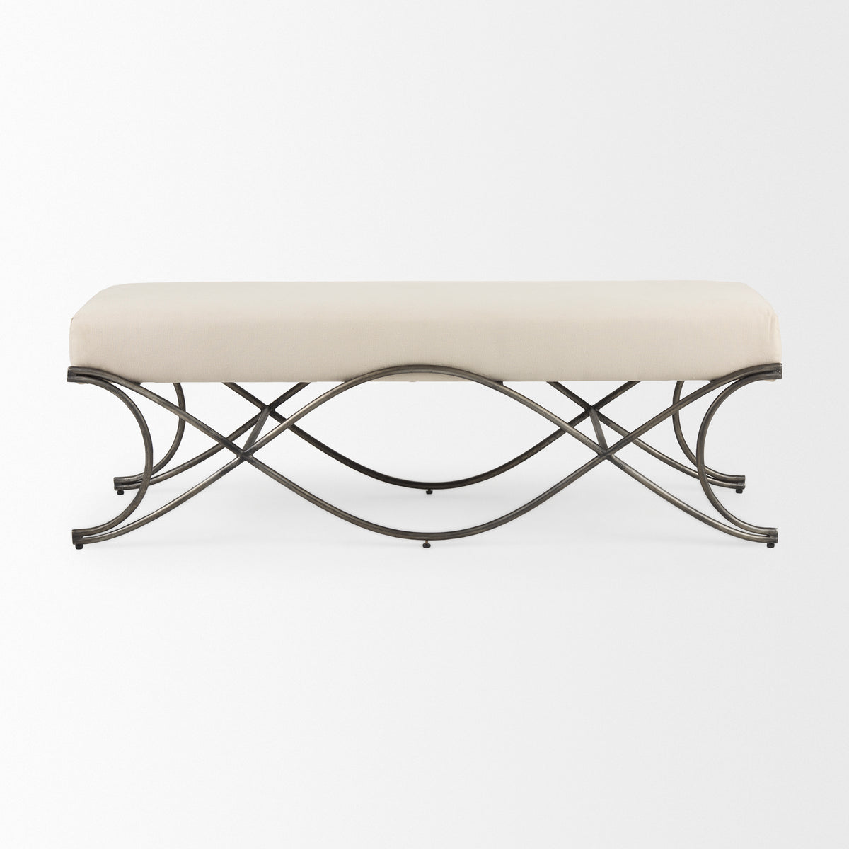Ayla Cream/Antique Nickel Fabric Seat Bench - Ornate Home