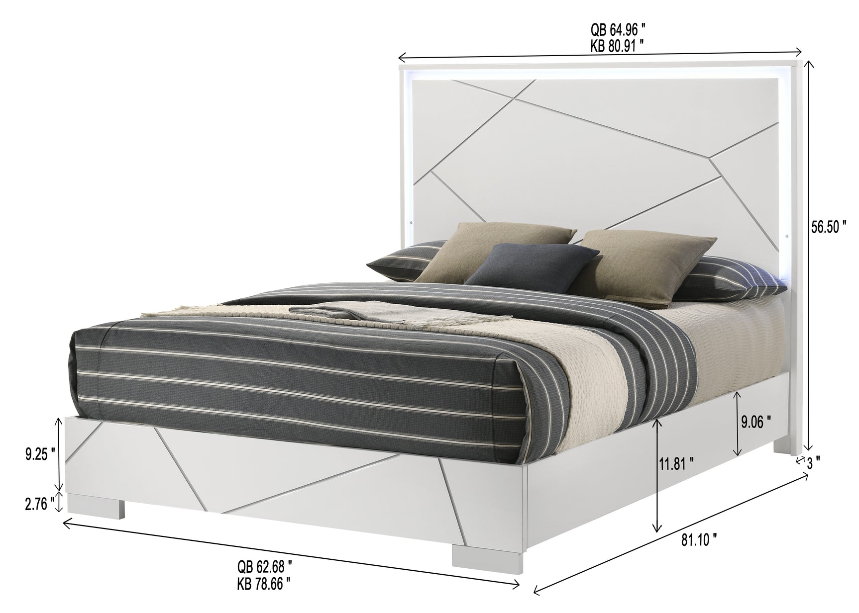 Ayla White King LED Panel Bed - Ornate Home
