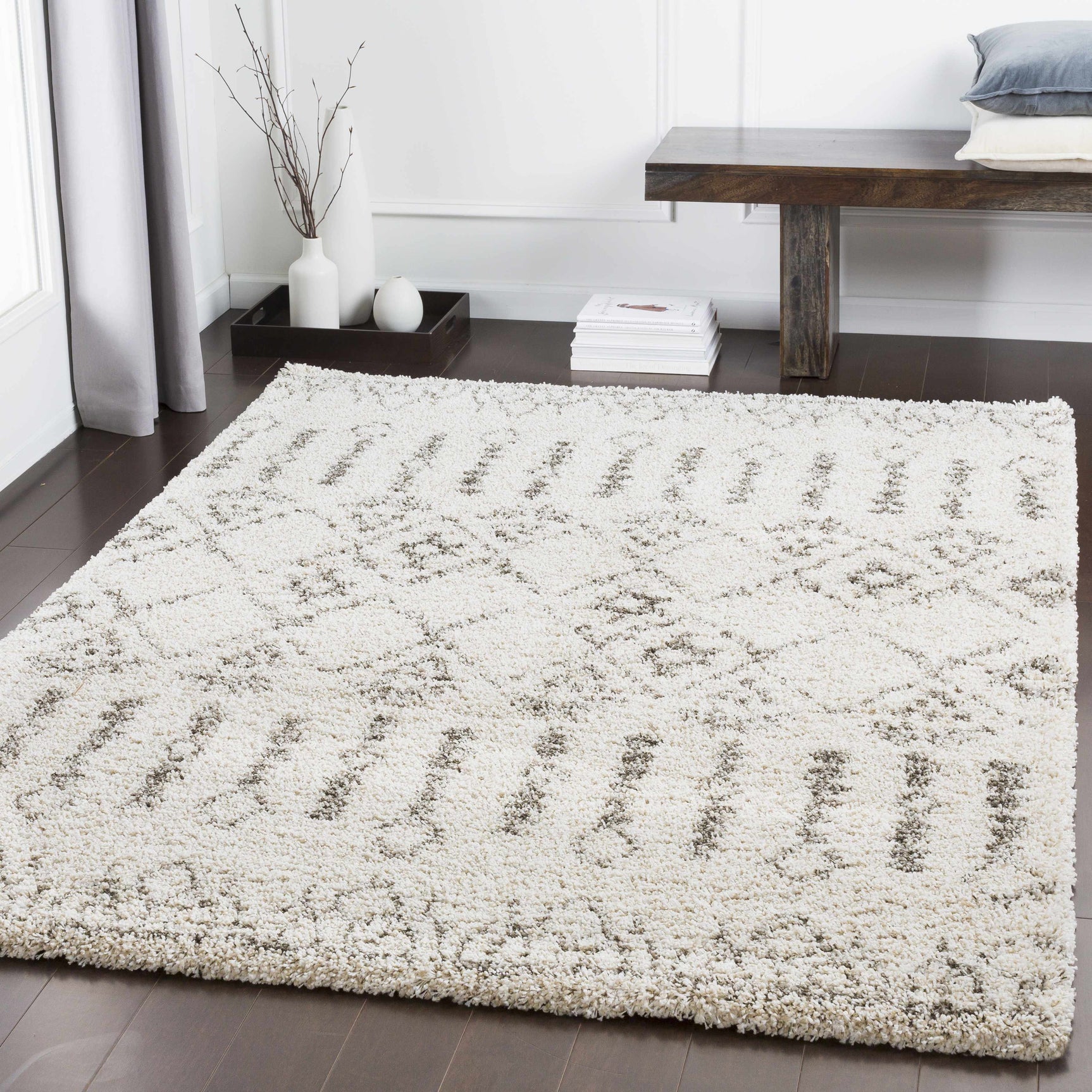Aylett Beige Trellis Shag Rug - Clearance - Ornate Home
