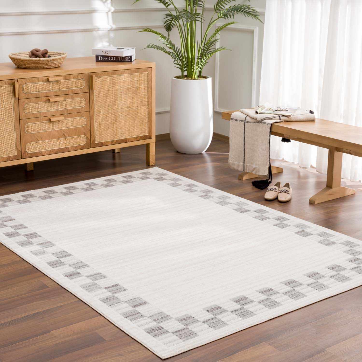 Azrika Gray Checkered Washable Rug - Clearance - Ornate Home