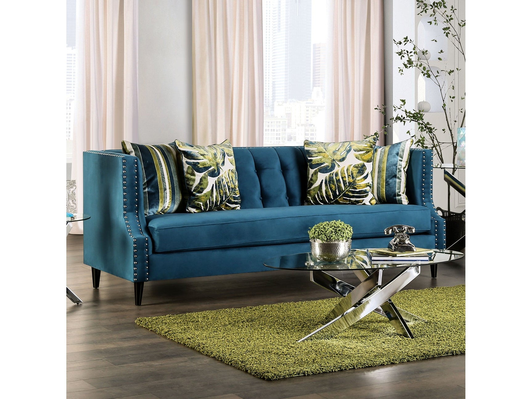 Azuletti Dark Teal/Apple Green Sofa - Ornate Home