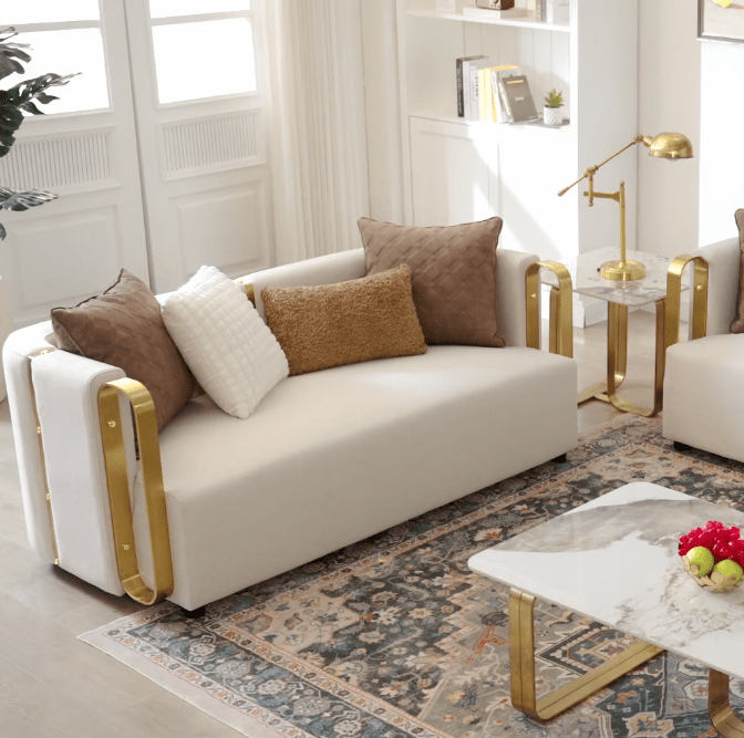 Azure Imperial White/Gold 3-Pc Living Room Set / HD-3PC3156 - Ornate Home