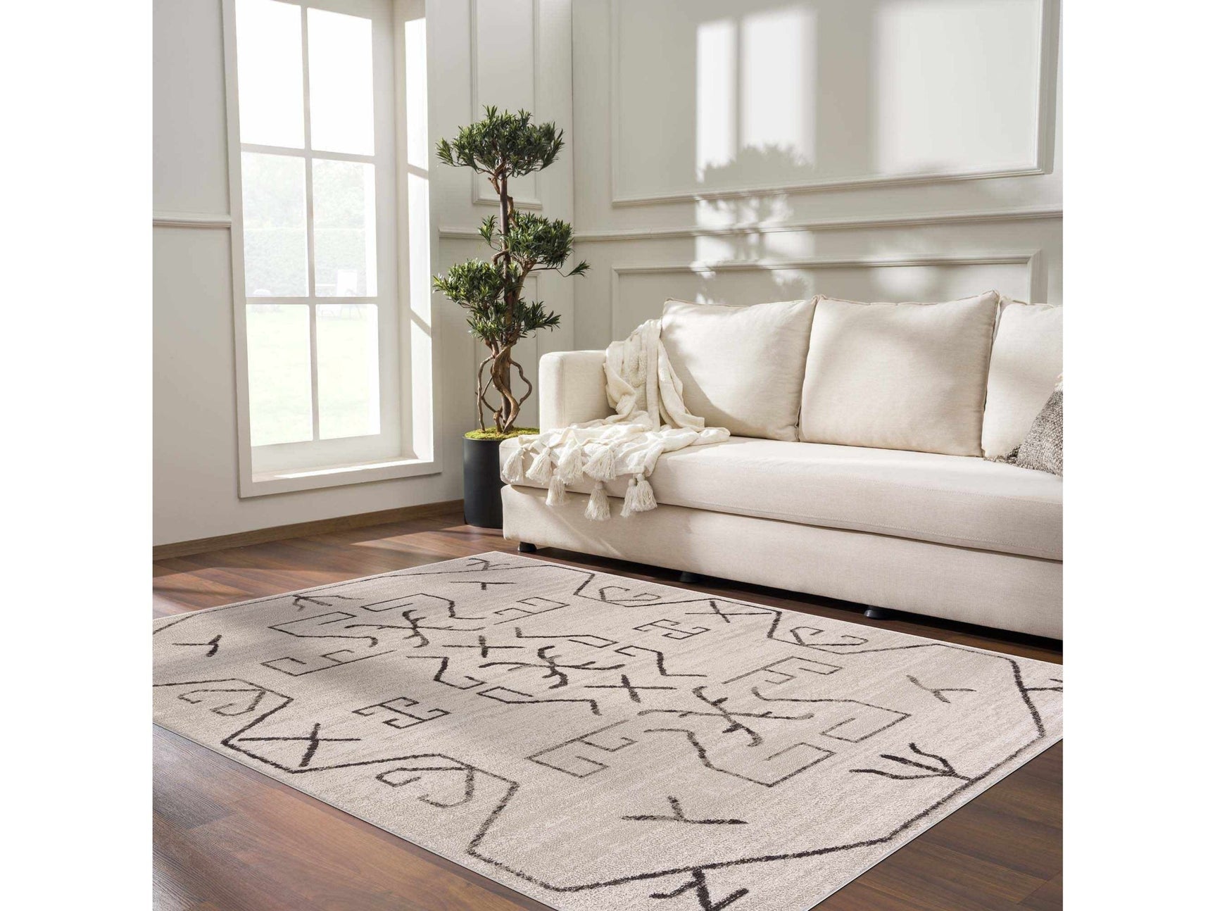 Azzan Cream & Charcoal Area Rug - Clearance - Ornate Home
