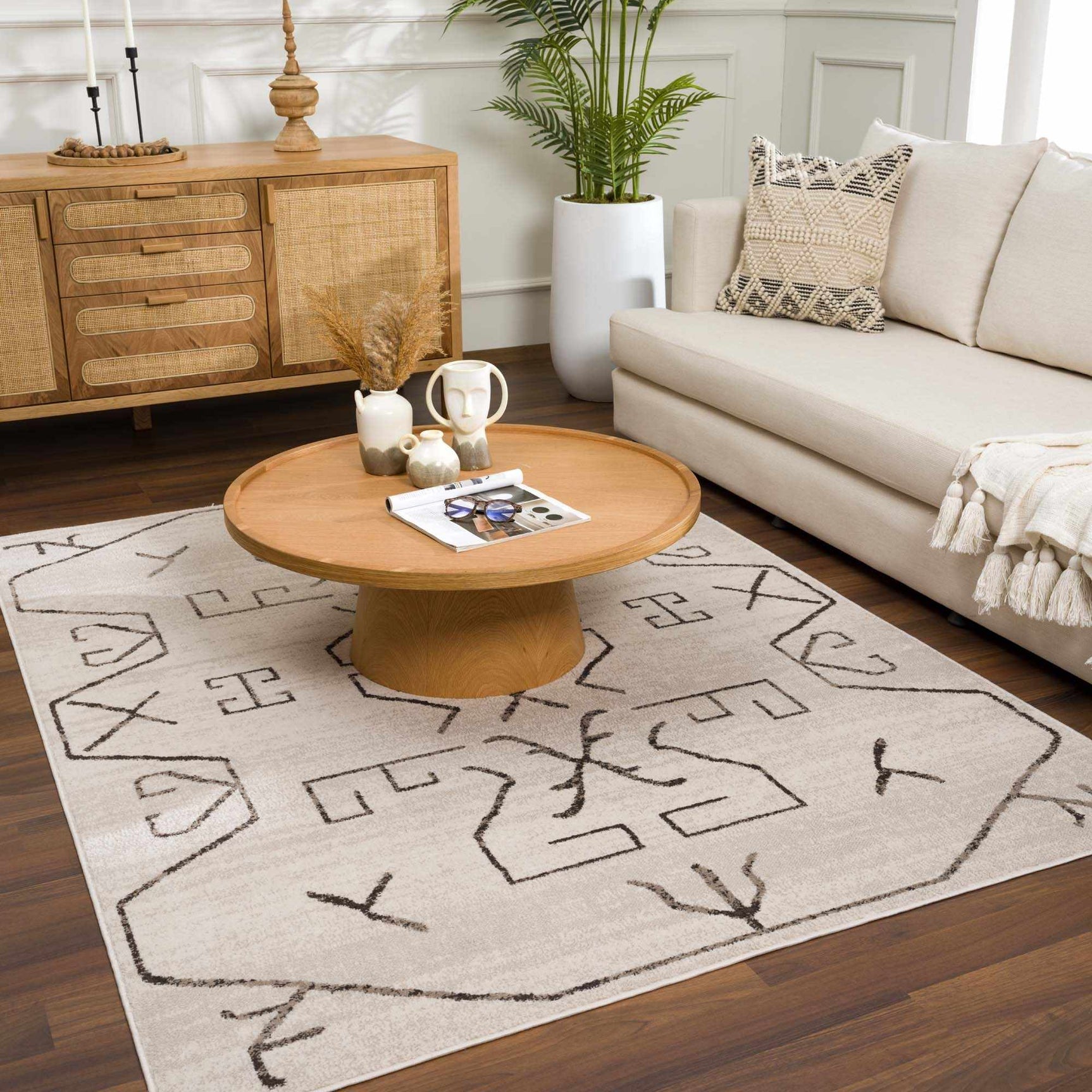 Azzan Cream & Charcoal Area Rug - Clearance - Ornate Home