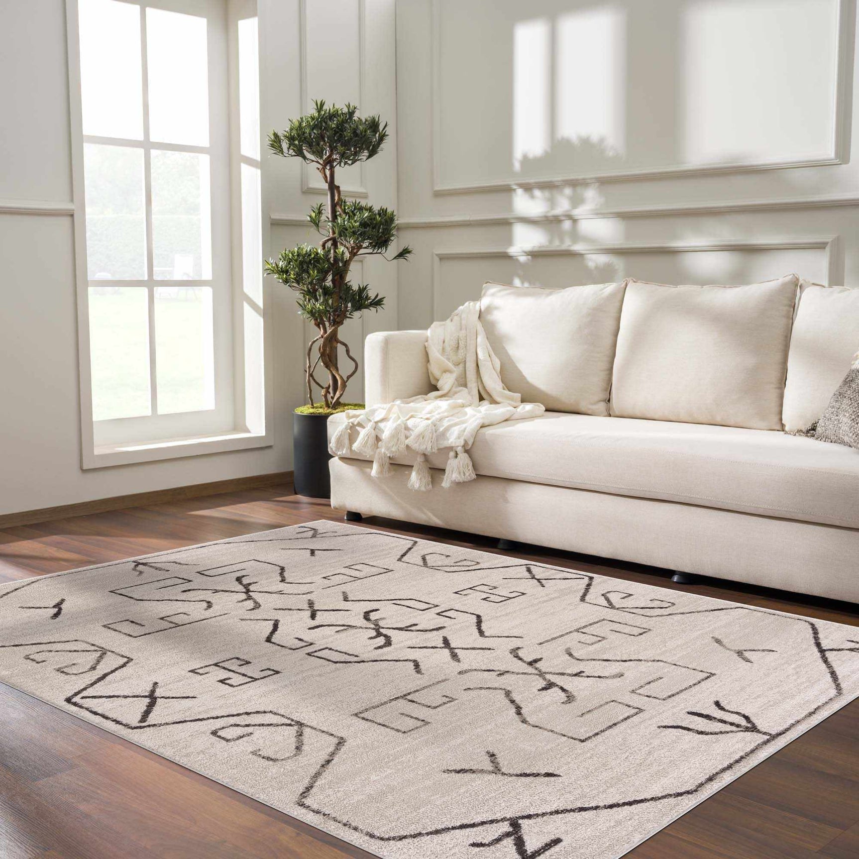 Azzan Cream & Charcoal Area Rug - Clearance - Ornate Home
