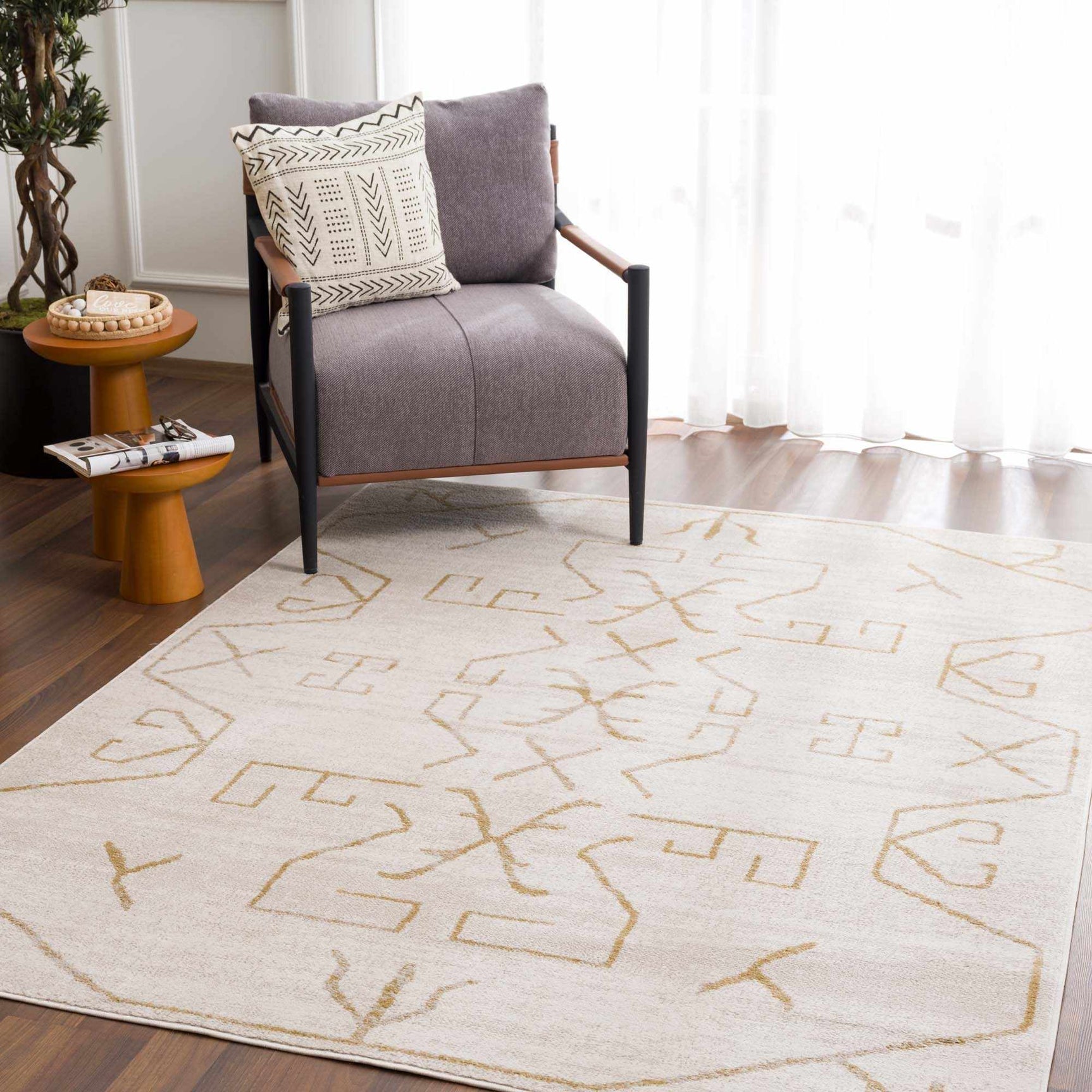 Azzan Cream & Gold Area Rug - Clearance - Ornate Home