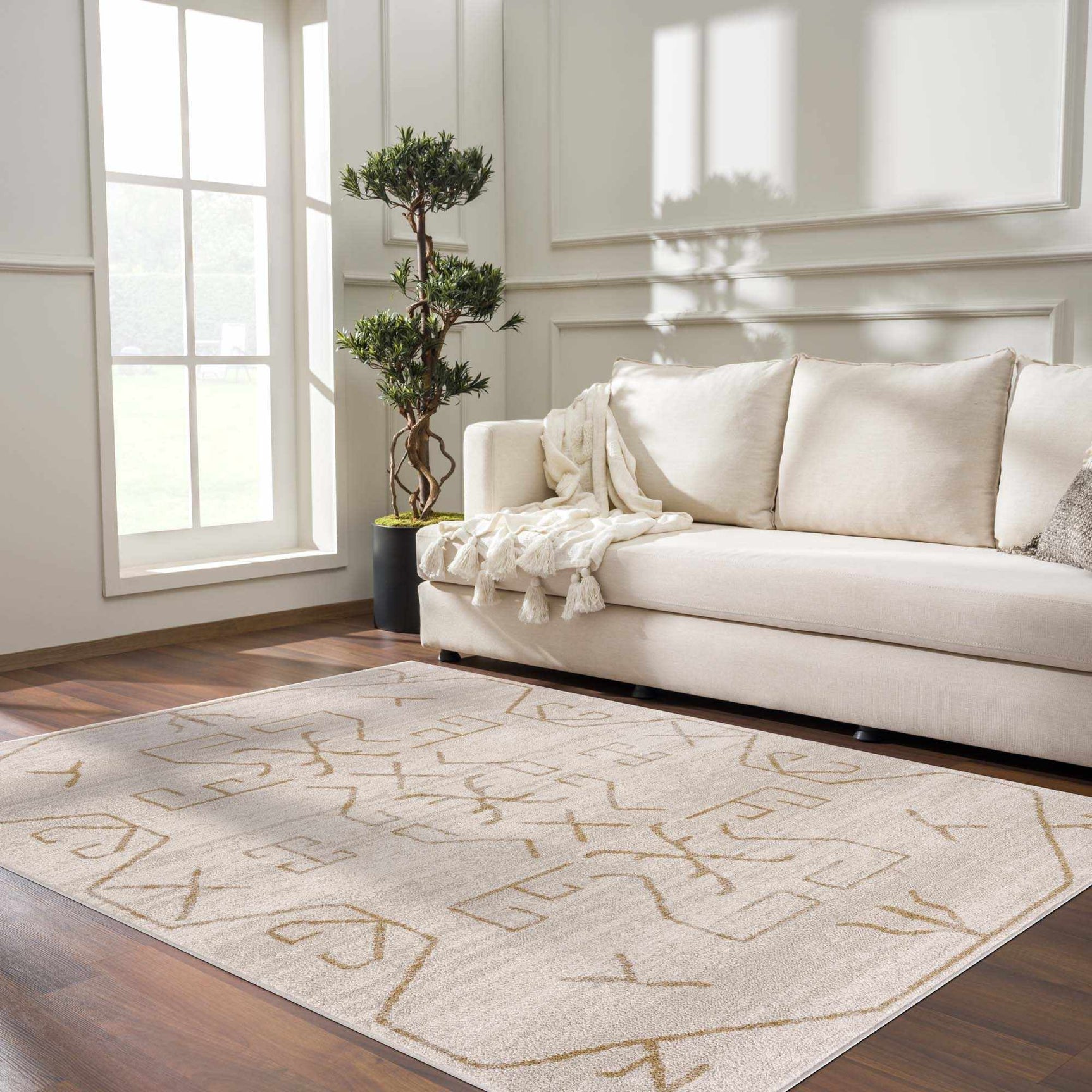 Azzan Cream & Gold Area Rug - Clearance - Ornate Home
