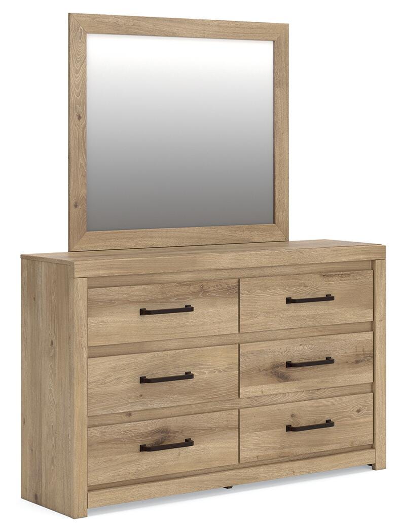 Brozmont Tan Full Panel Platform Bed, Dresser and Mirror (Online Special Price)