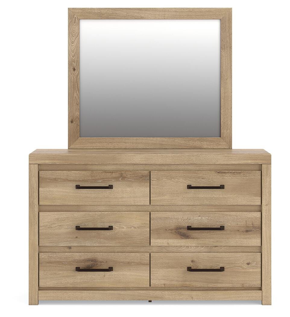 Brozmont Tan Full Panel Bed, Dresser and Mirror