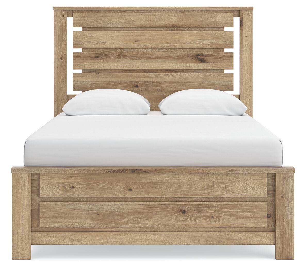 Brozmont Tan Queen Panel Bed, Dresser and Mirror