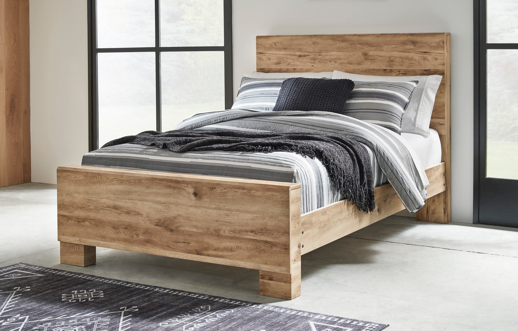 Hyanna Tan Brown Full Panel Bed, Dresser, Mirror and 2 Nightstands