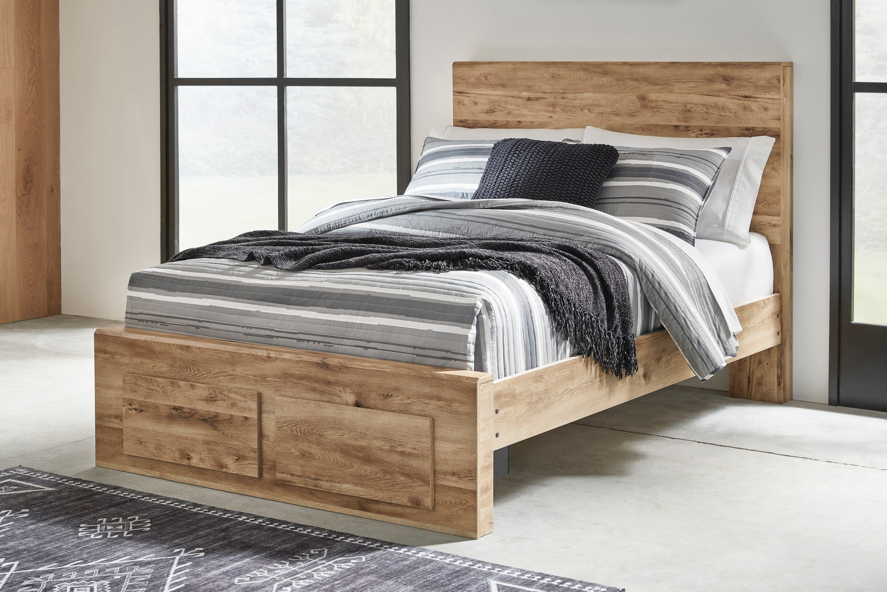 Hyanna Tan Brown Full Panel Bed w/ Fb Storage, Dresser, Mirror, Chest and Nightstand