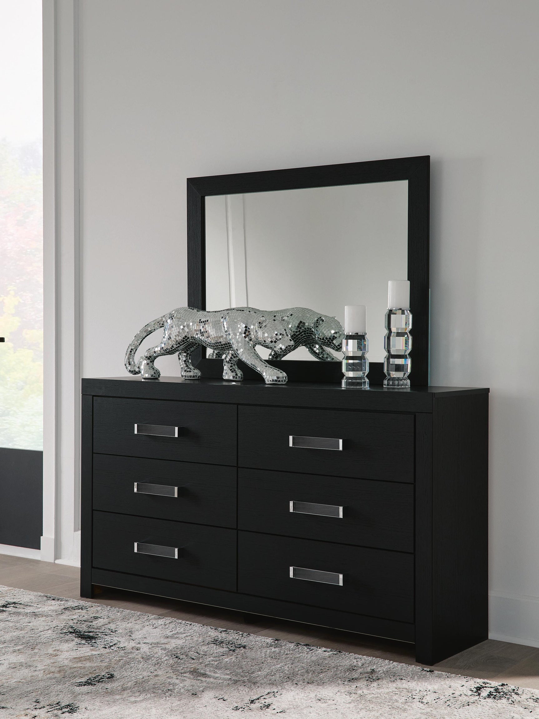 Maeling Black Dresser and Mirror