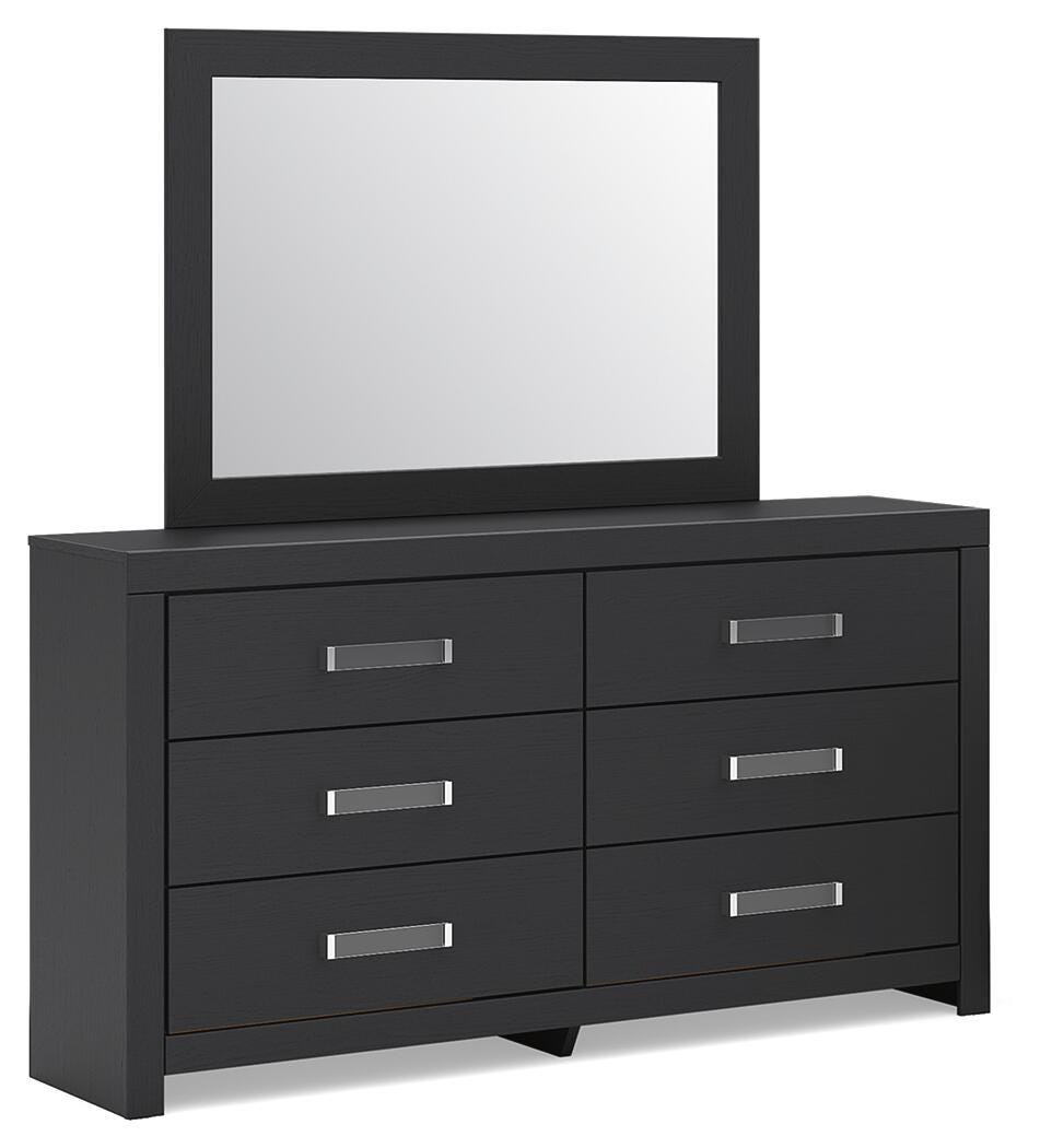 Maeling Black Queen Panel Bed, Dresser, Mirror and Nightstand (Online Special Price)