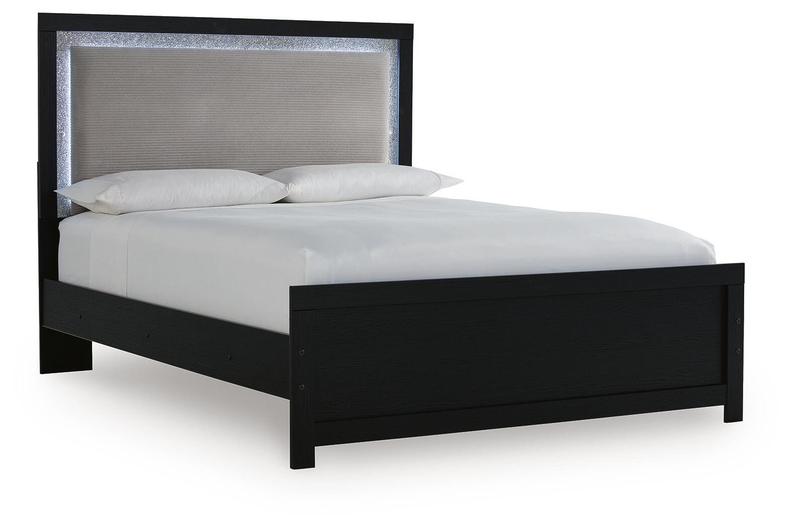 Maeling Black Queen Upholstered Panel Bed, Dresser and Nightstand (Online Special Price)