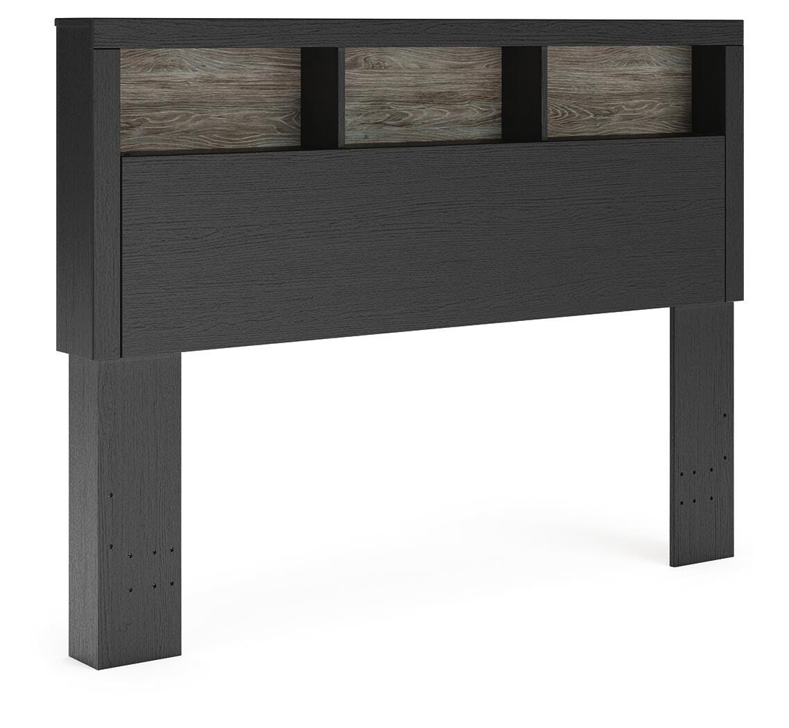 Jonnifer Black/Gray Lighted Queen Bookcase Headboard