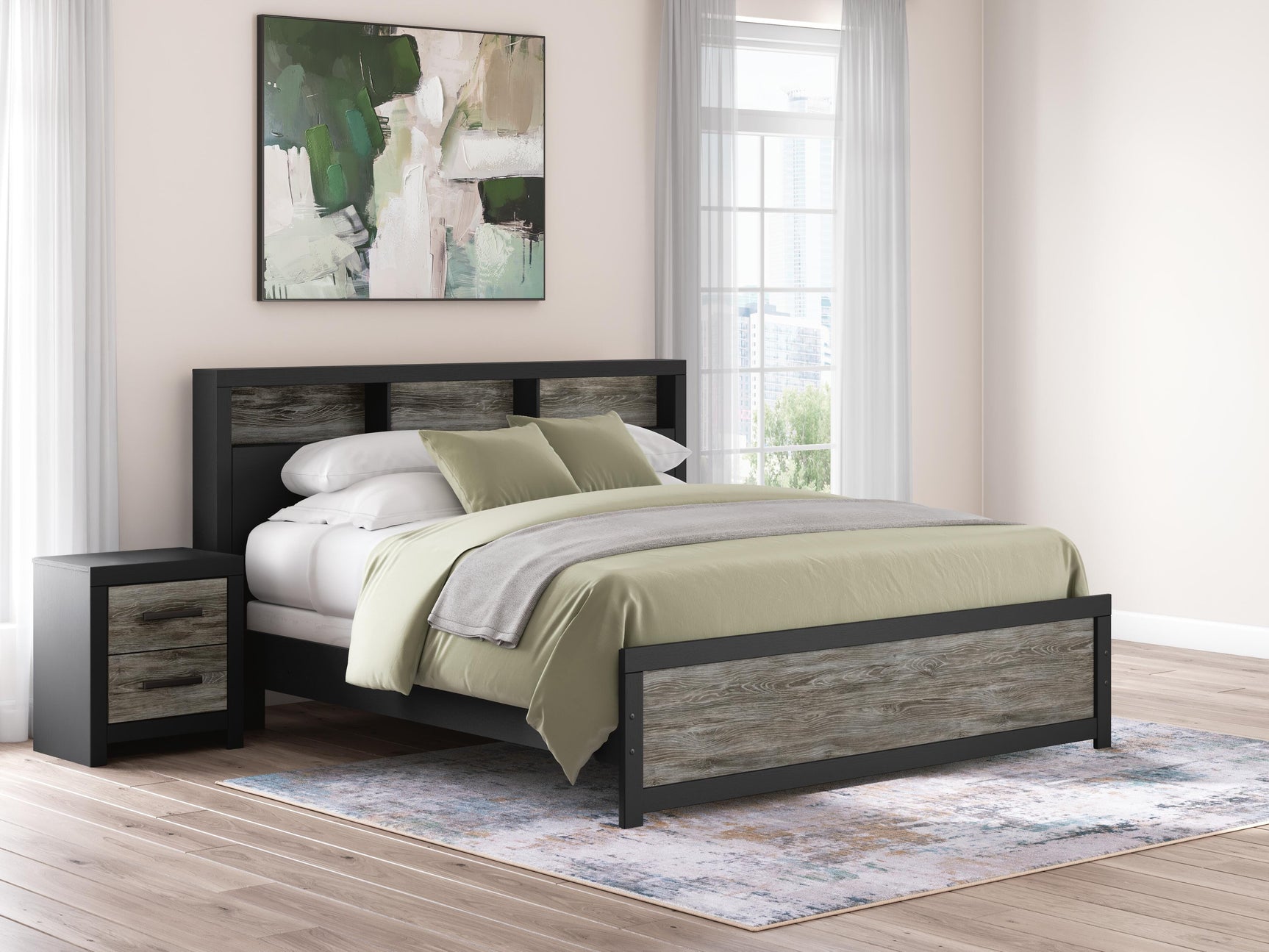 Jonnifer Black/Gray King Bookcase Panel Bed