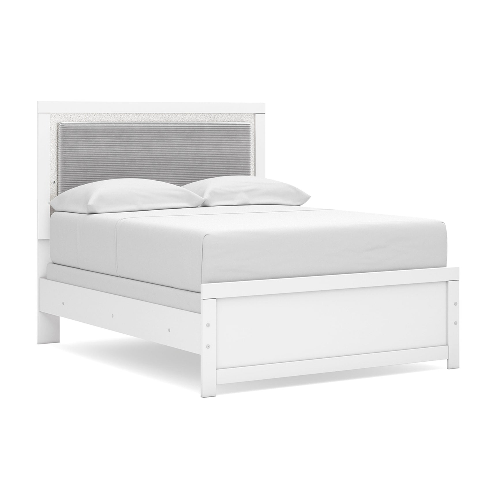 Maeling White Full Upholstered Panel Bed, Dresser and Mirror (Online Special Price)