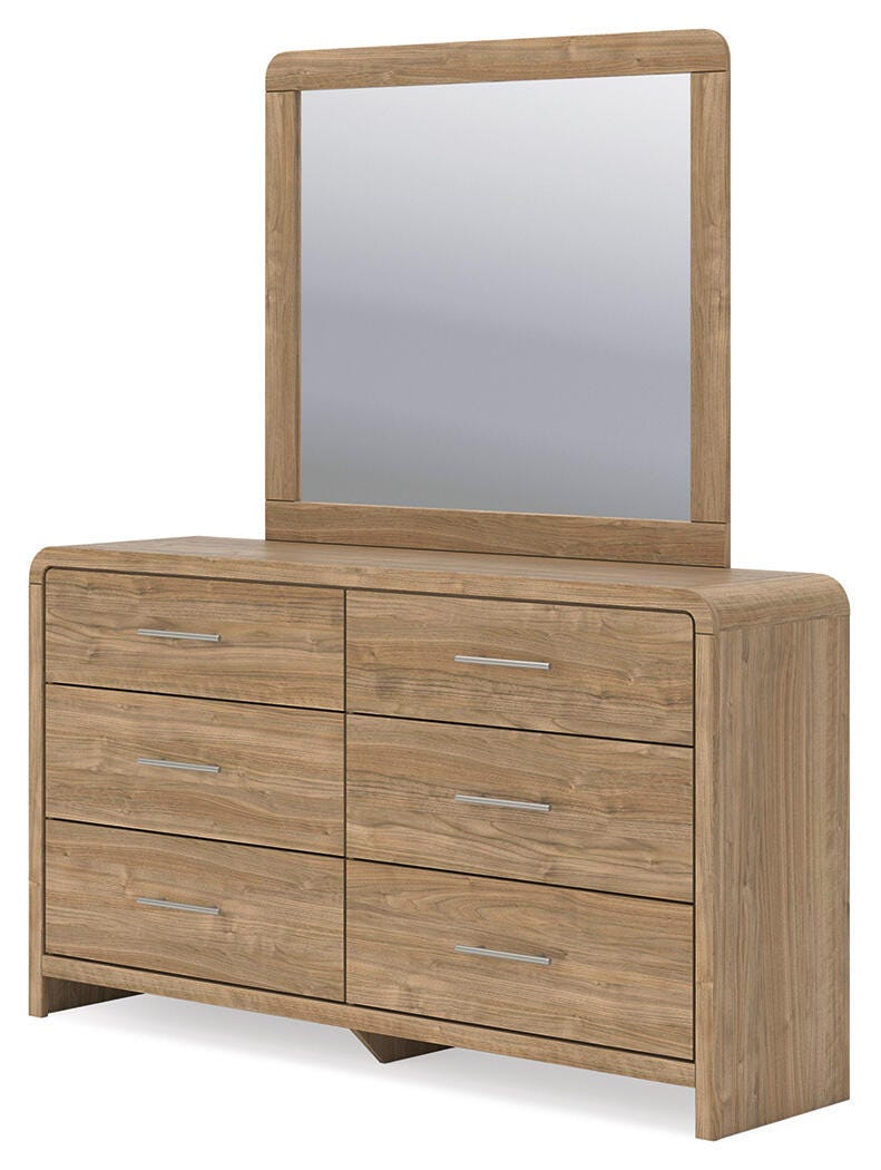Gramburg Warm Natural Brown Queen Panel Bed, Dresser and Mirror (Online Special Price)