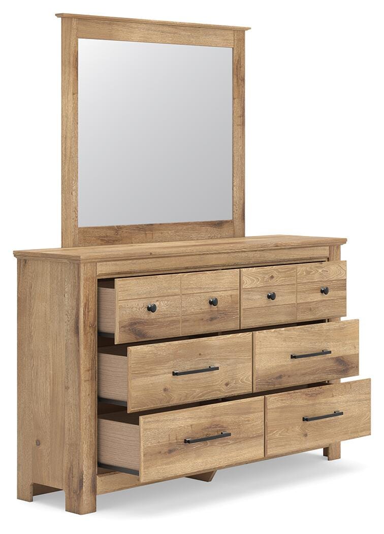 Makidern Tan King Panel Bed, Dresser, Mirror and 2 Nightstands (Online Special Price)