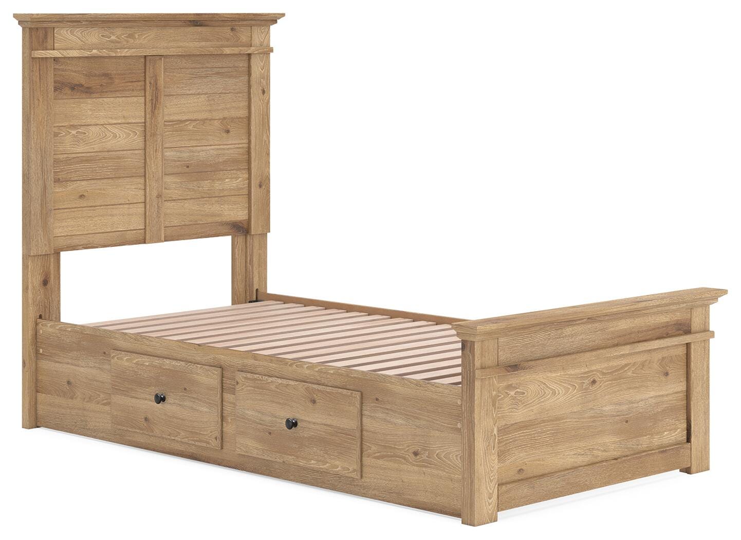 Fenderport Tan Twin Panel Storage Bed with Panel Footboard and Under Bed Storage (Online Special Price)