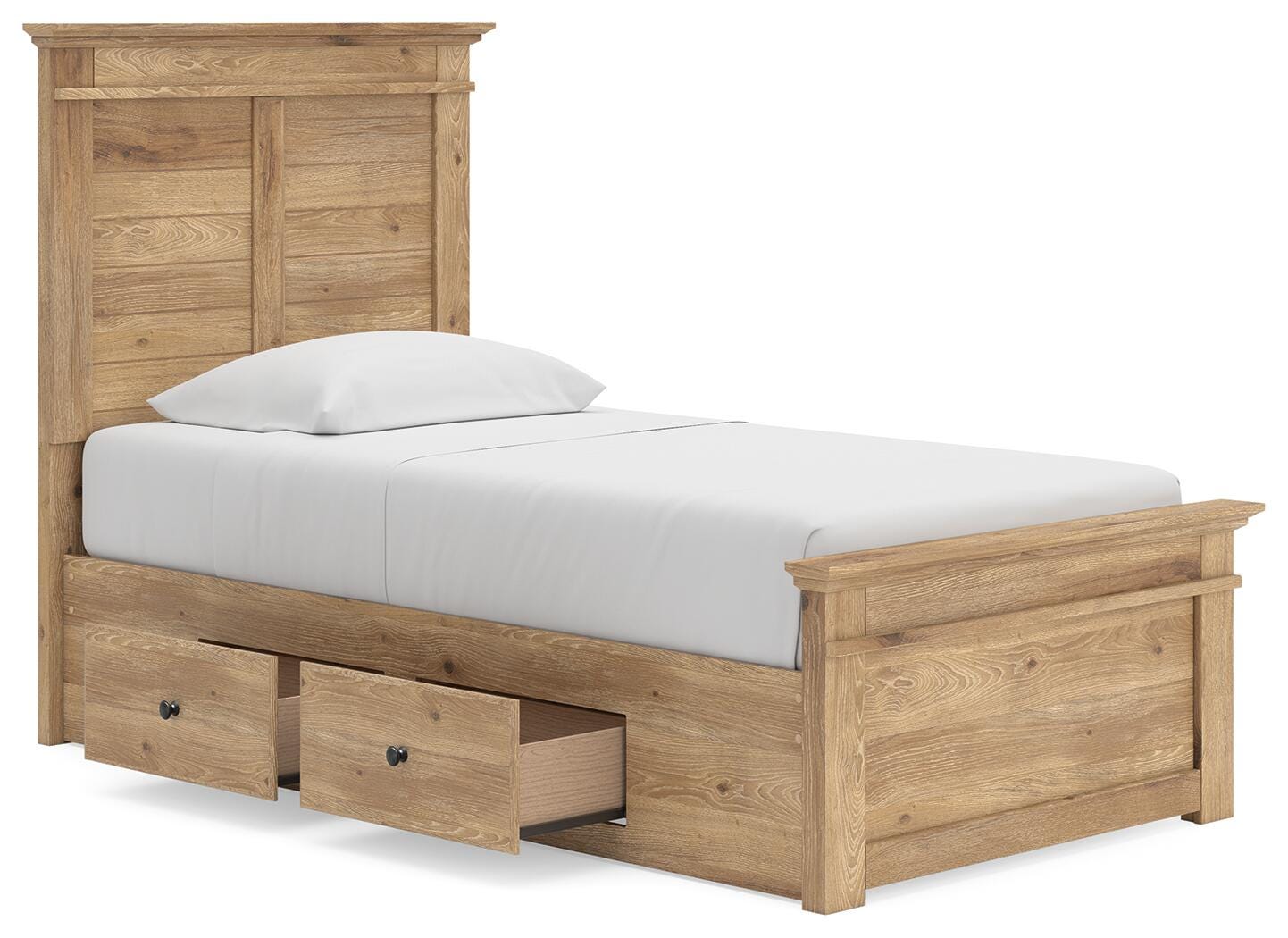Fenderport Tan Twin Panel Storage Bed with Panel Footboard and Under Bed Storage