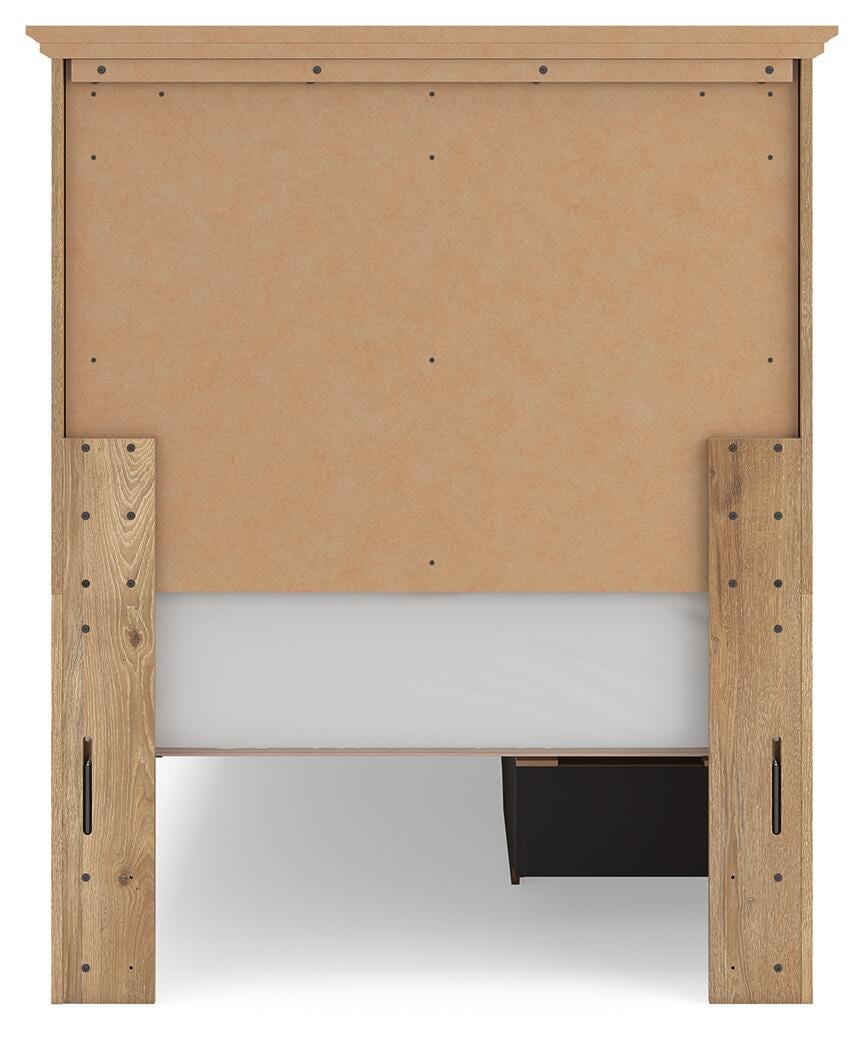 Fenderport Tan Twin Panel Storage Bed with Panel Footboard and Under Bed Storage