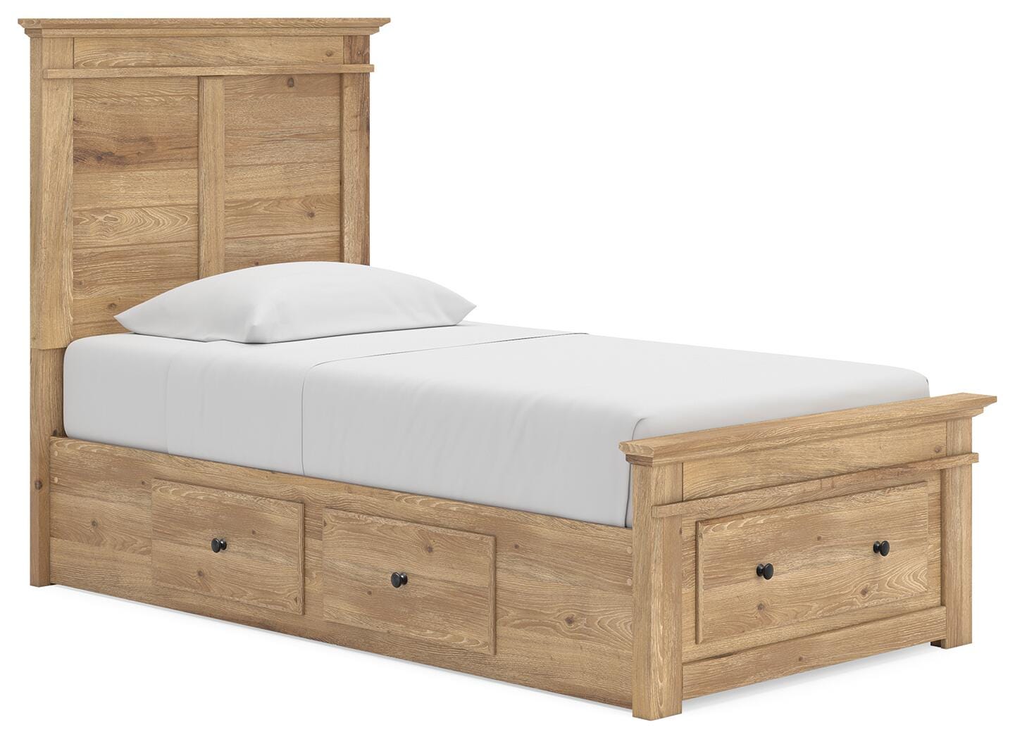 Fenderport Tan Twin Panel Storage Bed with Storage Footboard and 2 Under Bed Storage Units