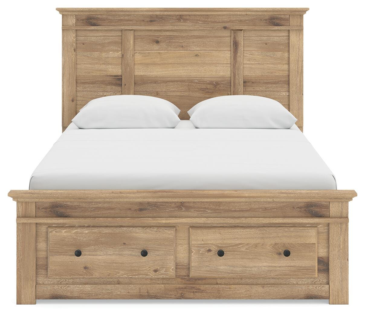 Fenderport Tan Queen Panel Storage Bed with Storage Footboard and 2 Under Bed Storage Units