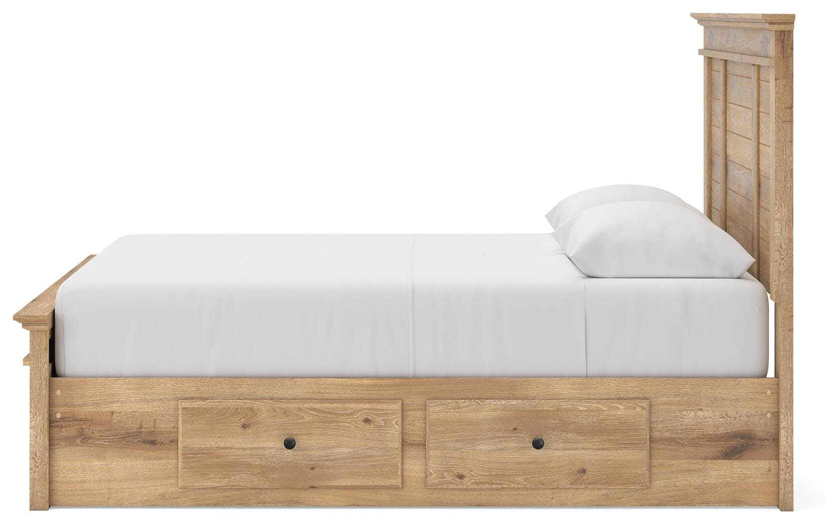Fenderport Tan Queen Panel Storage Bed with Storage Footboard and 2 Under Bed Storage Units