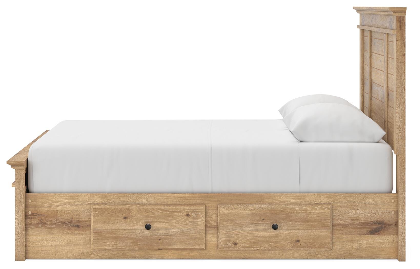Fenderport Tan Queen Panel Storage Bed with Storage Footboard and 2 Under Bed Storage Units