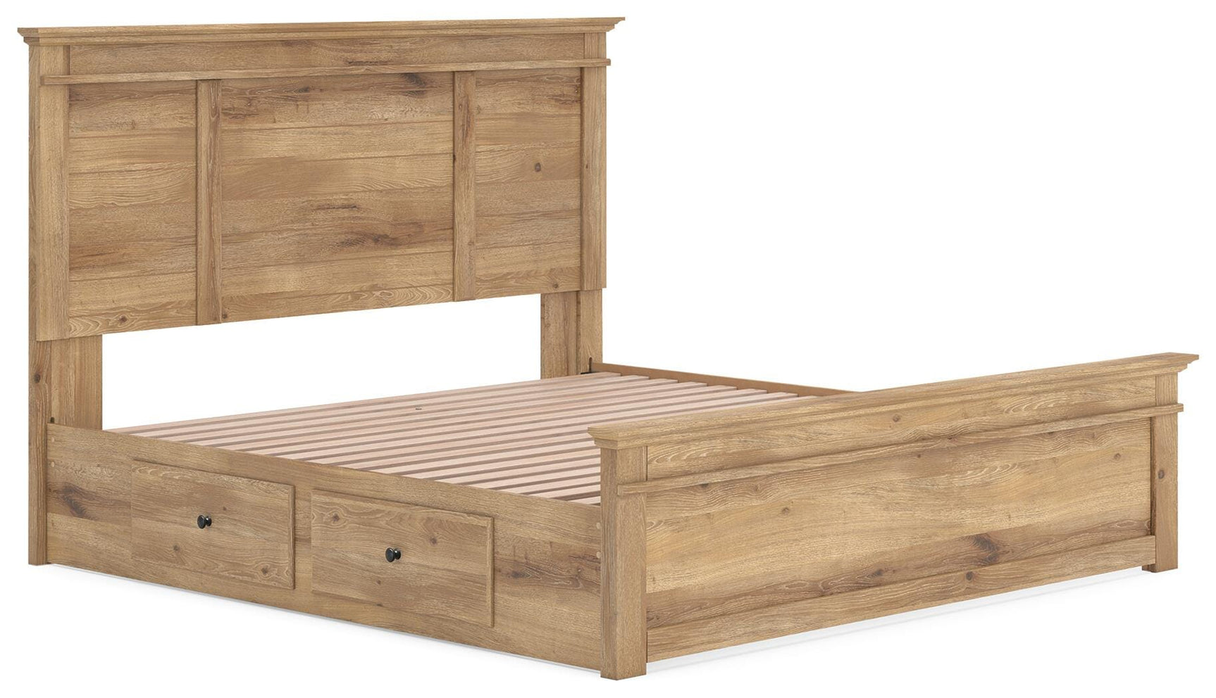 Fenderport Tan King Panel Storage Bed with Panel Footboard and Under Bed Storage