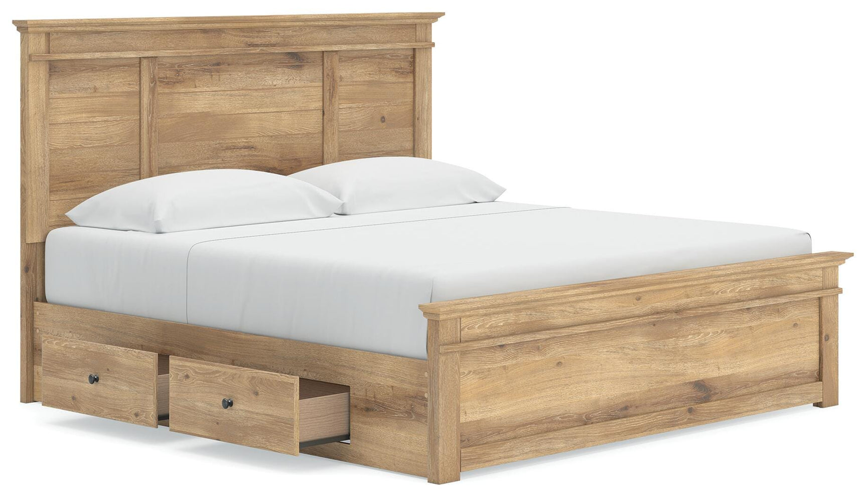 Fenderport Tan King Panel Storage Bed with Panel Footboard and Under Bed Storage