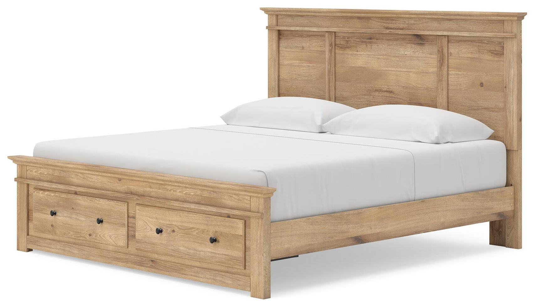 Fenderport Tan King Panel Storage Bed with Storage Footboard and Under Bed Storage