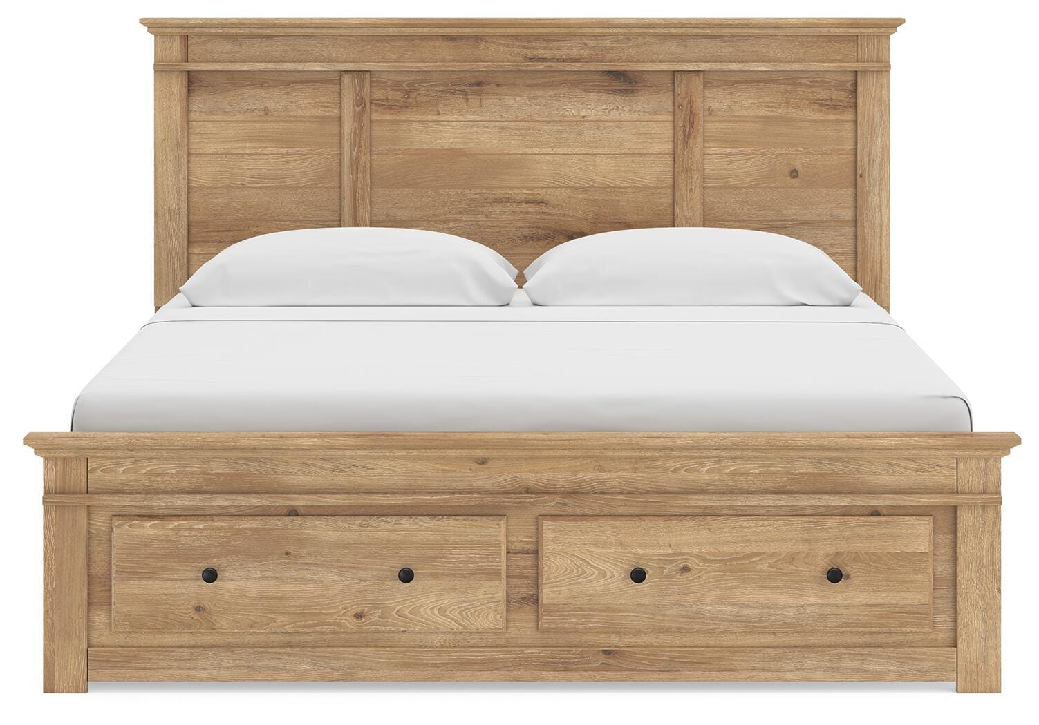 Fenderport Tan King Panel Storage Bed with Storage Footboard and Under Bed Storage