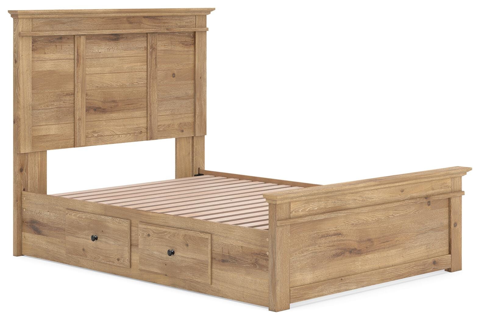 Fenderport Tan Full Panel Storage Bed with Panel Footboard and 2 Under Bed Storage Units