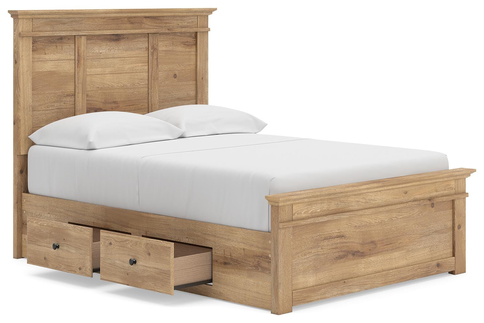 Fenderport Tan Full Panel Storage Bed with Panel Footboard and 2 Under Bed Storage Units