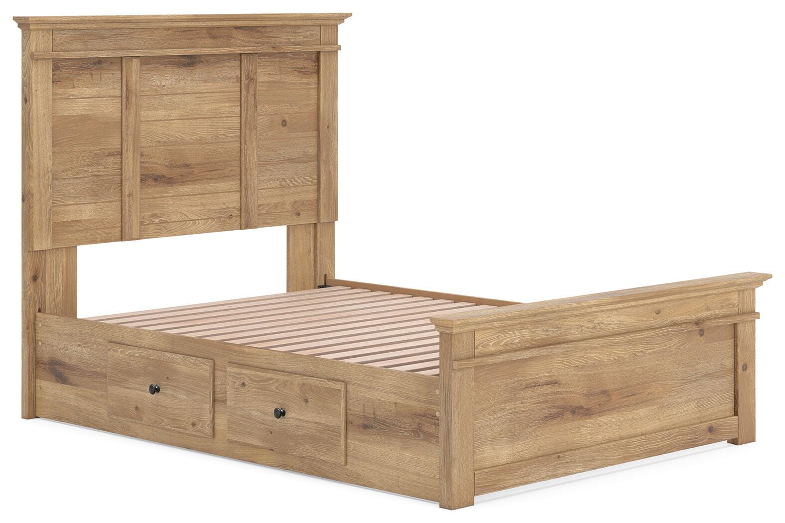 Fenderport Tan Full Panel Storage Bed with Panel Footboard and Under Bed Storage