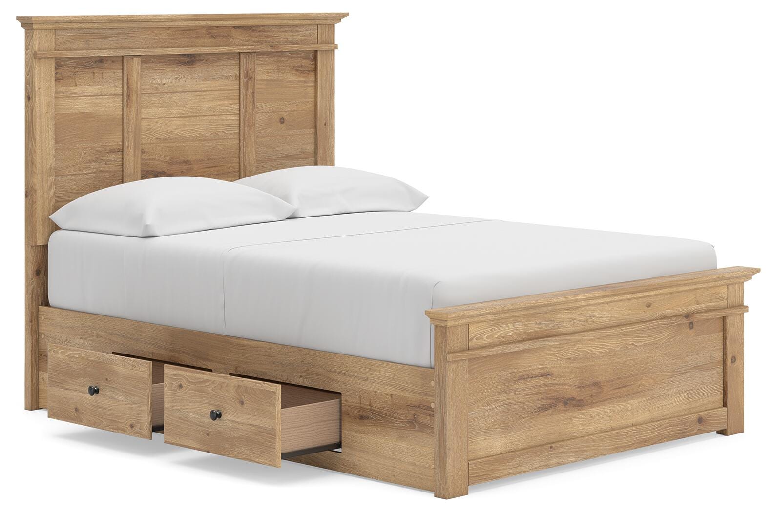 Fenderport Tan Full Panel Storage Bed with Panel Footboard and Under Bed Storage